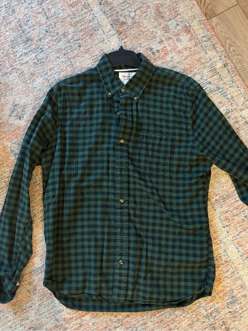 Abercrombie & Fitch Green and Black Plaid Button-Down Shirt